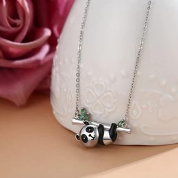 Pendentif Colliers Crystal Panda Collier Bambou pour Femmes Filles Mode Mignon Bijoux Émail Animal Lovers Accessoires