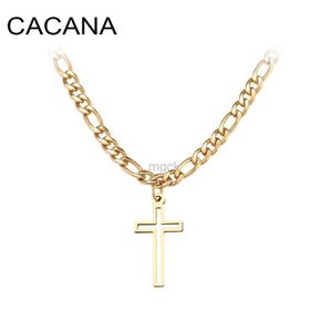 Pendentif Colliers Cristal rond creux croix collier pour femmes et hommes en acier inoxydable chaîne cubaine colliers nouvelle déclaration bijoux de mariage S761 240330