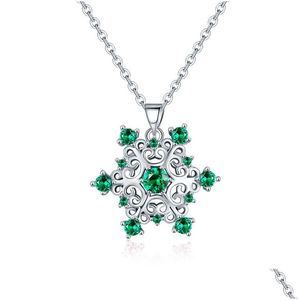 Cristal flocon de neige pendentif colliers bijoux dame femmes plaqué or blanc diamant flocon de neige avec chaîne à maillons hiver W Dhkvp