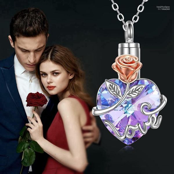 Pendentif colliers cristal urne collier fleur coeur mémorial souvenir porte-cendres crémation bijoux pour cendres Heal22