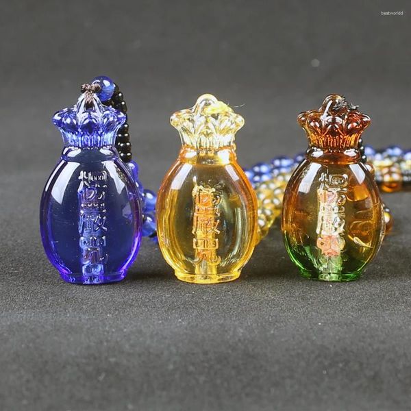 Pendentif Colliers Crystal Vase Figurine Collier avec Shurangama Mantra Sutra Charme Perlé Amulette Bijoux Vêtements Décor