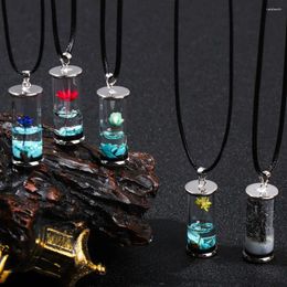 Pendentif Colliers Crystal Vial Collier Wishing Bouteille Pierre Lotus Aménagement paysager Lumineux Dérive Jar Corde en cuir