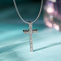 Pendentif colliers cristal Zircon croix collier pour femmes Simple Transparent Invisible clavicule chaîne femme mariage fête bijoux