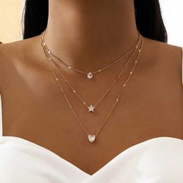 Collares pendientes Crystal Zircon Heart Star Charm Layered Pendant Necklace Set Para Mujeres Encantos Moda Square Rhinestone Joyería Femenina Z0321