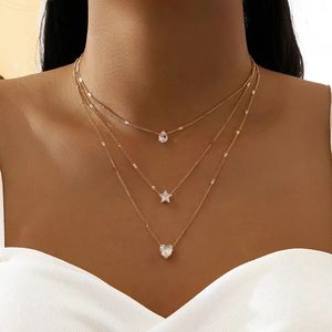 Hanger Kettingen Kristal Zirkoon Hart Ster Charme Gelaagde Hanger Ketting Set voor Vrouwen Charms Mode Vierkant Strass Vrouwelijke Vintage Sieraden 231127