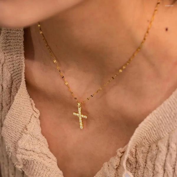 Ожерелья с подвеской из кубического циркония, ожерелье с крестом для женщин и девочек, религиозная цепочка, готический христианский костюм, амулет Христа, ювелирное изделие, подарок