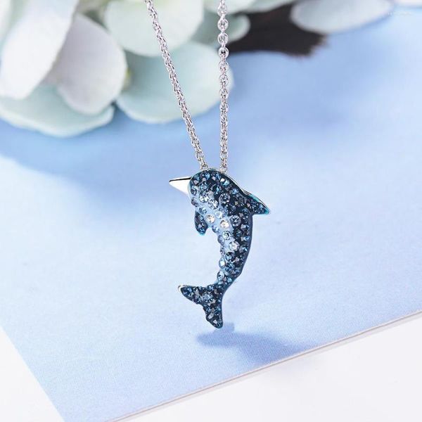 Collares colgantes Cubic Zirconia Dolphin Fish Colgantes Collar para Mujeres Moda Coreana Moda Cuello Joyería Suéter Cadena Regalo Chica