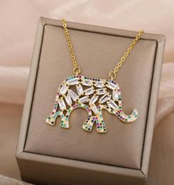 Pendentif Colliers Zircon Cubique Éléphant Collier Pour Femmes Rétro Boho Animal Zircon Couple Esthétique Jewerly Collares6255385