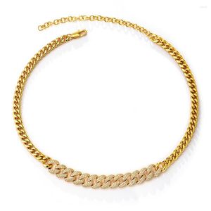 Collares pendientes Cadenas de eslabones de circonia cúbica Organizador de joyas de lujo Cadena cubana ajustable Collar chapado en oro de 18 quilates de latón