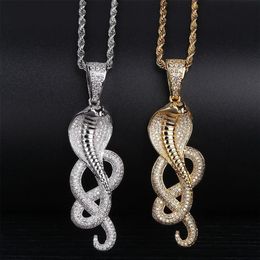 Collane con ciondolo Cubic Zirconia pavimentato ghiacciato Bling Snake Pendenti con animali Collana per uomo Hip Hop Rapper Gioielli Oro Argento 204N