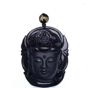 Hanger kettingen gordijn sieraden obsidiaan scrub zwarte guanyin hoofd hangers overgebracht boeddha