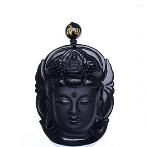 Colgante Collares Cortina Joyería Obsidiana Exfoliante Negro Guanyin Cabeza Colgantes Transbordado Buda