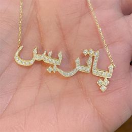 Hanger Kettingen Custom Arabische Naam Ketting Crystal Gepersonaliseerde Islamitische Naambord Gouden Ketting Rvs Sieraden Voor Vrouwen 220921