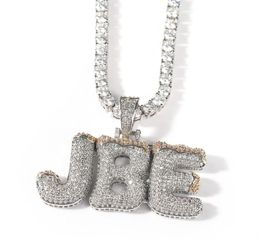 Collares colgantes Cadena de letras de burbuja personalizada Iced Out Nombre Pendent Lab Diamond Cz Inicial Sier Gold Joyería de hip hop personalizada W7390107