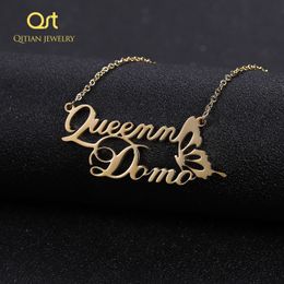 Hanger kettingen aangepaste dubbele namen ketting vrouwen cadeau roestvrij staal choker niet vervagen gepersonaliseerde liefde vlinder sieraden 230825