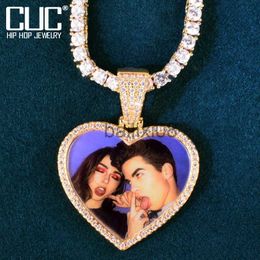 Pendentif Colliers Personnalisé Coeur Amour Forme Photo Collier Chaîne Faire Médaillons Pendentif Solide Bk Une Rangée Zircon pour Hommes Femmes Hip Hop Bijoux J230620