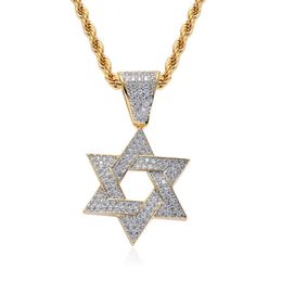 Pendentif Colliers Personnalisé Hiphop Bijoux Hommes Micro Pave Cubique Zircon Étoile de David Charme Hexagone Collier Glacé Pendentif Homme 230831