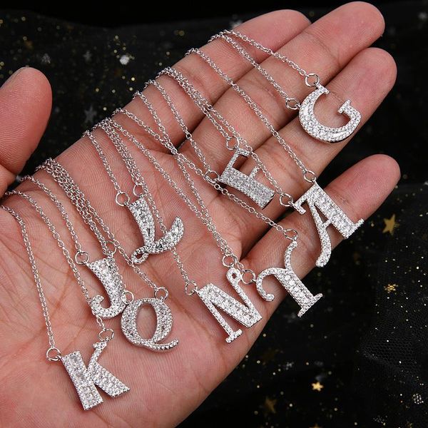 Collares con colgantes, colgantes de cadena con letras iniciales personalizadas, joyería de Hip Hop de circón para mujer con Color dorado, regalos de boda para fiestas cubanas