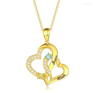 Pendentif Colliers Lettre personnalisée Double coeur Collier pour femmes Nom gravé avec pierre de naissance Chaîne de cou de couleur d'or