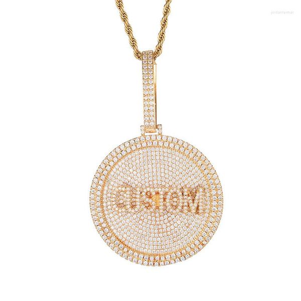 Pendentif Colliers Lettres personnalisées Pendentifs Collier HIP Hop Plein CZ Pierre Bling Glacé Rotatif Rond Pour Hommes Rappeur Bijoux