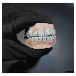 Collares colgantes parrillas dentales hechas a medida helado sier sier joyería de oro real configuración en zigzag vvs diamantes moissanite dientes gr d otdlj