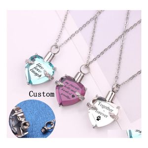 Collares pendientes Nombre personalizado Carta Urna Cremación Cenizas Collar para papá Mamá Niño Mascota Amigo Forma de corazón Medallón abierto Personal Ot14H