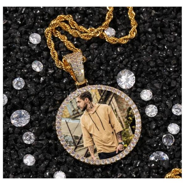 Colliers pendentifs Picture sur mesure Collier pendentif Personnalisation Hip Hop Punk Wedding Brithday Femmes Men Gift Brilliant Cumbic Zirc Dh7yj