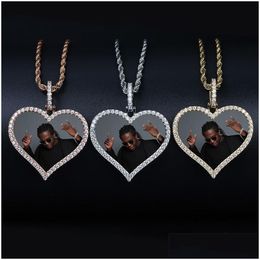 Colliers pendants Médaillons de mémoire de po sur mesure Bling Iced Out Heart Corde Chains pour hommes femmes Hop Hop Jewelry personnalisé Drop de Dhzt2