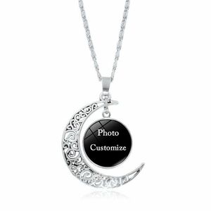 Pendentif Colliers Custom Made Po Moon Collier pour femmes hommes personnalisé verre cabochon image chaînes de charme bijoux de mode cadeau Dro Dhhn0