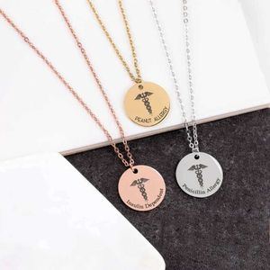 Hanger kettingen aangepaste medische ID munt kettingen voor vrouwen medische sieraden gepersonaliseerd cadeau medische waarschuwing ketting diabetes autisme naam ketting 240227