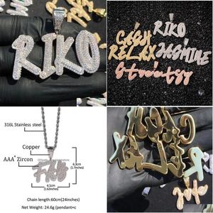 Hanger Kettingen Aangepaste Naam Az Dubbellaags Stenen Cursieve Letters Hanger Ketting Voor Mannen Vrouwen Geschenken Zirconia Hip Hop Juweel Dhlum