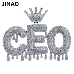 Collares pendientes Nombre personalizado Iced Out Crown Bubble Letters Cadena Colgantes Collares Encantos de los hombres Zircon Hip Hop Joyería Color plata Cadena de tenis 230710