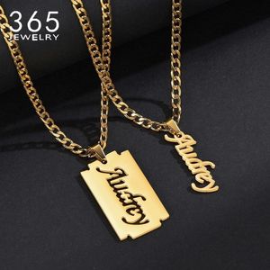 Pendentif Colliers Nom personnalisé Collier en acier inoxydable personnalisé 5mm NK chaîne épaisse bijoux personnalisés cadeau de couple 230825