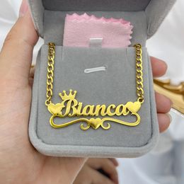 Colliers avec nom personnalisé, collier avec cœur, chaîne cubaine personnalisée pour filles, collier en or en acier inoxydable personnalisé pour femmes, cadeau 231026