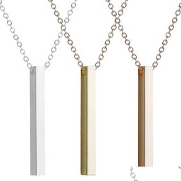 Colliers pendants Collier de barre vertical personnalisé Sier Nom de la date gravée pour femmes Bijoux de mariage Anniversaire Mom Gift Dro Dro Dhcog