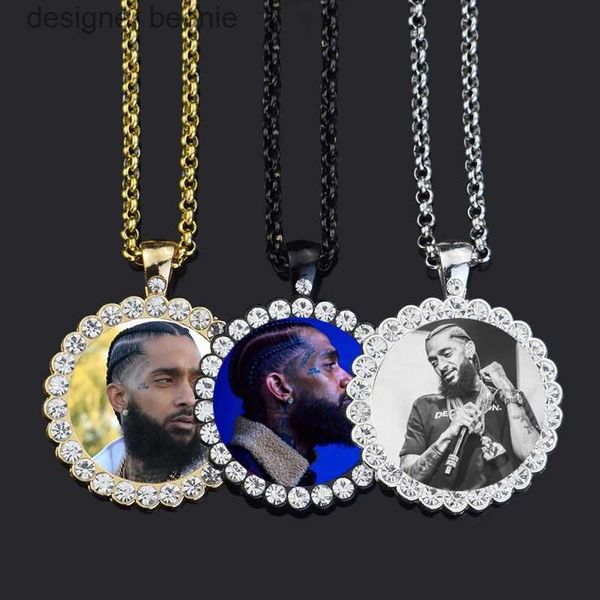 Collares colgantes Foto personalizada Medallones de memoria Collar con colgante de cristal de diamantes de imitación con cadena de langosta Joyería de hip hop Regalo personalizado L231115