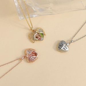 Hanger Kettingen Aangepaste Po Hartvormige Half Hollow Out Box Ketting Gepersonaliseerde DIY Dubbele Open Love You Choker Chain