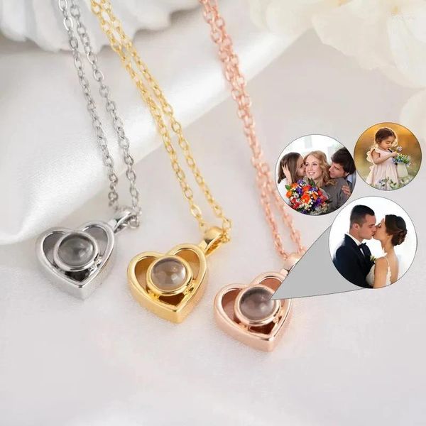 Collares colgantes Collar de proyección Po personalizado con imagen en el interior Te amo 100 idiomas Regalo de corazón personalizado