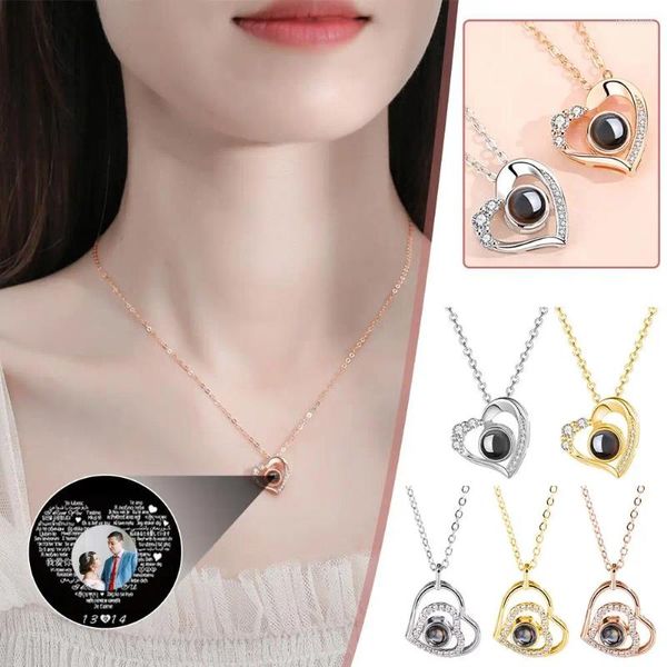 Colliers pendentifs Collier de projection personnalisé Po avec coeur personnalisé tout bijoux commémoratif cadeaux de Saint Valentin pour elle C3M4