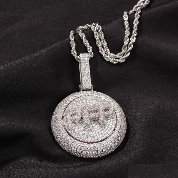 Collares pendientes Personalizable Hip Hop Az Carta Collar Spinning Simated Diamonds Chapado en oro real Deslumbrante Bling para cualquier atuendo D Dhtsj