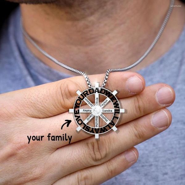 Pendentif Colliers Personnalisable Nom Gouvernail Famille Collier Pour Lui Comme Cadeau De Fête Des Pères En Acier Inoxydable Hommes