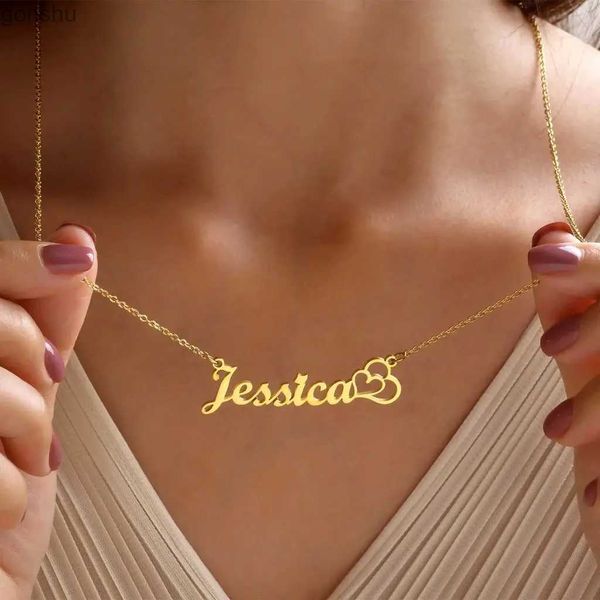 Colliers pendentifs Collier de double coeur personnalisé bijoux bijoux en acier inoxydable nom du pendentif