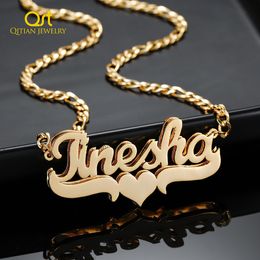 Collares pendientes Collar de nombre doble personalizado Letra de hip hop personalizada Cadena de nombres de acero inoxidable para mujeres Regalo de joyería gótica 230710