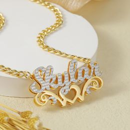Colliers pendentifs Collier personnalisé Double plaque céleste Nom de l'amour pour femmes Bijoux en acier inoxydable 230731