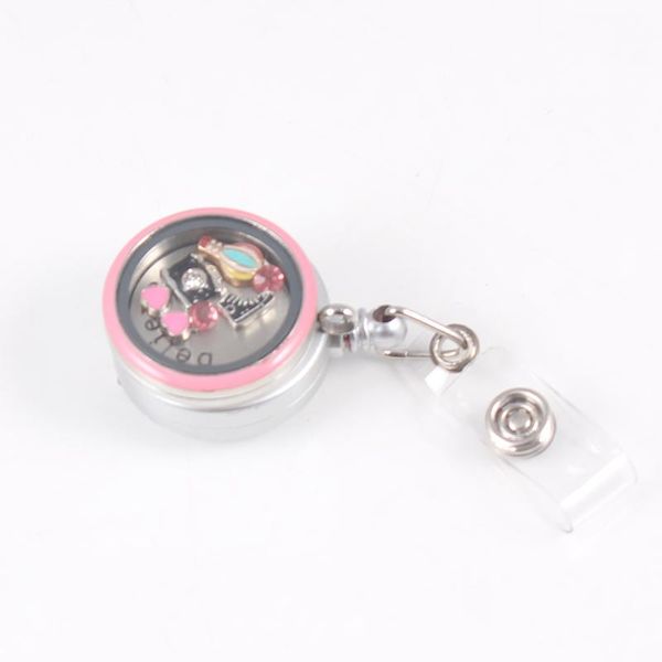 Pendentif Colliers Personnalisé En Acier Inoxydable Rose Flottant Médaillon Argent Badge Bobine Professionnel Charme Clip Rétractable Pour NursePendant Pen