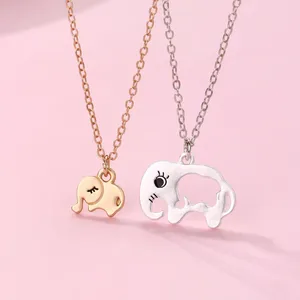 Colliers pendants mignons et à la mode Elephant Double chaîne Metal Collier Femme Sweet Multi Color Collier Gift Mother's Day Bielry