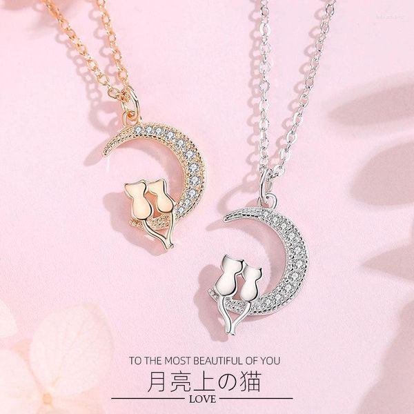 Pendentif Colliers Mignon Animal Chat Lune Collier Charme Amoureux Chaîne Chaton Chanceux Bijoux Pour Femmes Cadeau