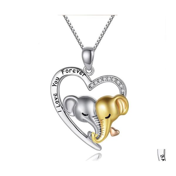 Collares pendientes Lindo Animal Elefante Madre Niños Collar Para Mamá En Forma de Corazón Cadena de Cuello Regalo de Joyería Día de Acción de Gracias Día de la Madre Dr Otpax