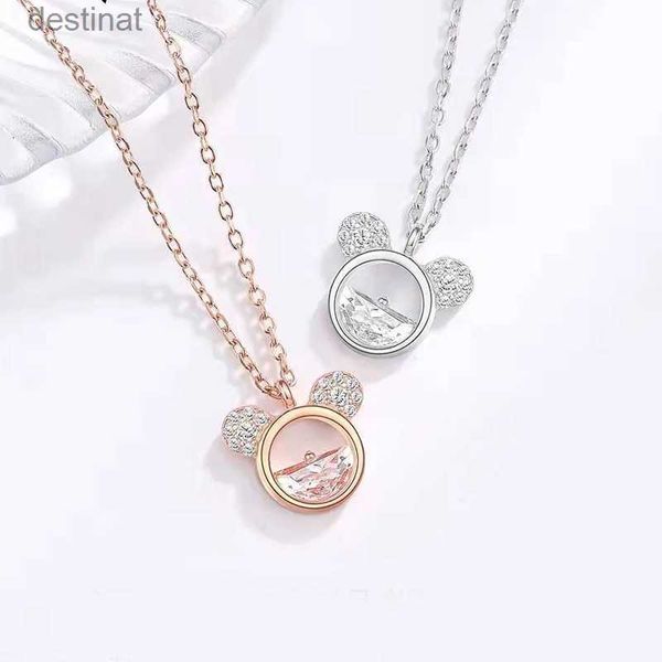 Pendentif Colliers Mignon Anime colliers en gros esthétique ours souris pendentif pour les femmes de luxe cristal coréen bijoux 2023 nouveau clavicule chaîne cadeau L231017