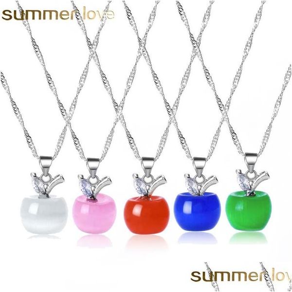 Pendentif Colliers Mignon Pomme Collier Rose Opale Pierre Sier Lien Chaîne Fruits Pour Femmes Fille Mode Belle Bijoux Cadeau Drop Delivery Dhfye